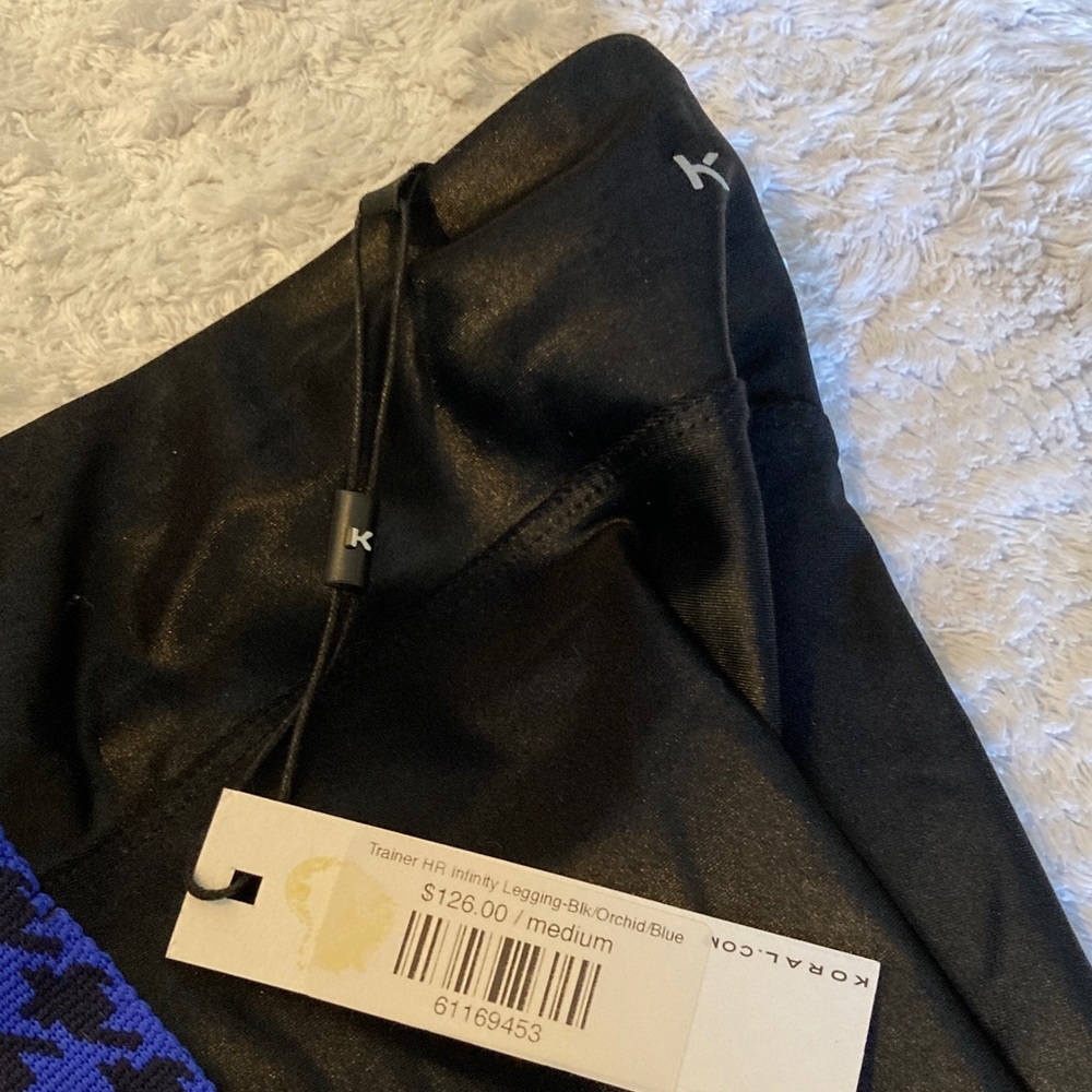 Koral Black Leggings with Blue Houndstooth Panels and Pink Stripe - Picture 8 of 8